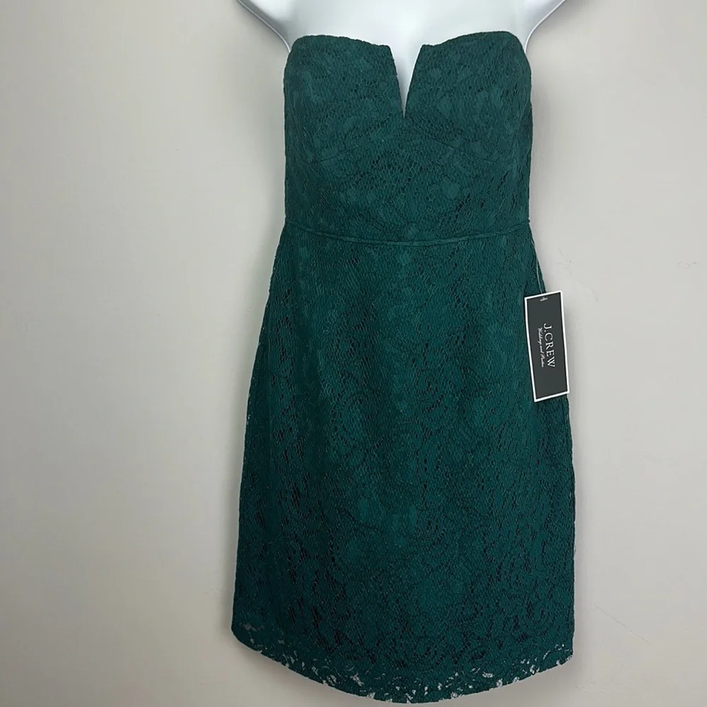 NEW J. Crew Cathleen Dress Green Leavers Lace Size 2 Strapless Prom Bridesmaid